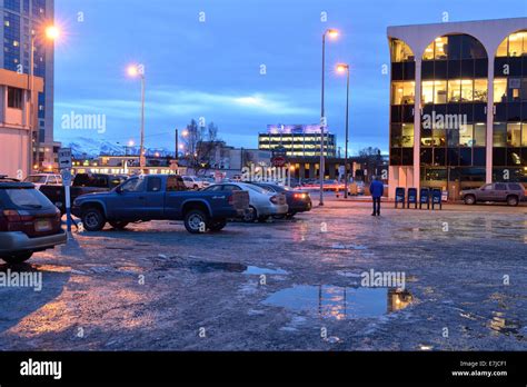 Usa United States America Alaska Anchorage Square Dusk City