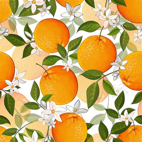 Premium Vector Seamless Pattern With Citrus Oranges Fruit And Flowers