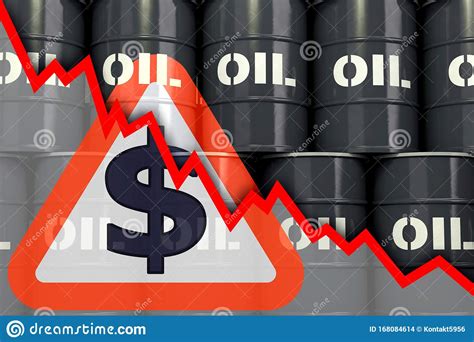 Oil Barrels And Downward Chart Arrow Falling Price Decrease Of