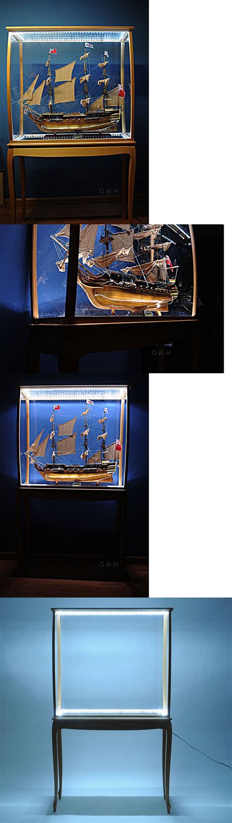 Display Case Cabinet With Led Lights Wood And Acrylic For Tall Ships