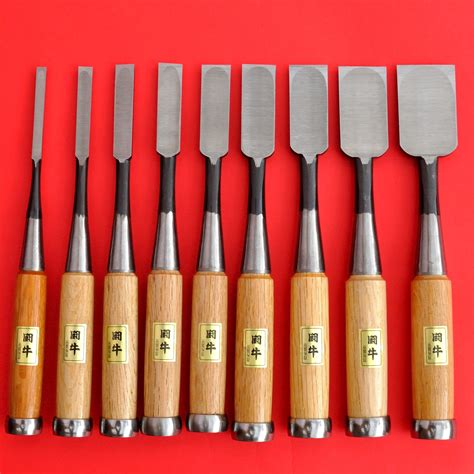 Set 9 Japanese Tōgyū Chisel Wood Oire Nomi 6 9 15 36mm Made In Japan