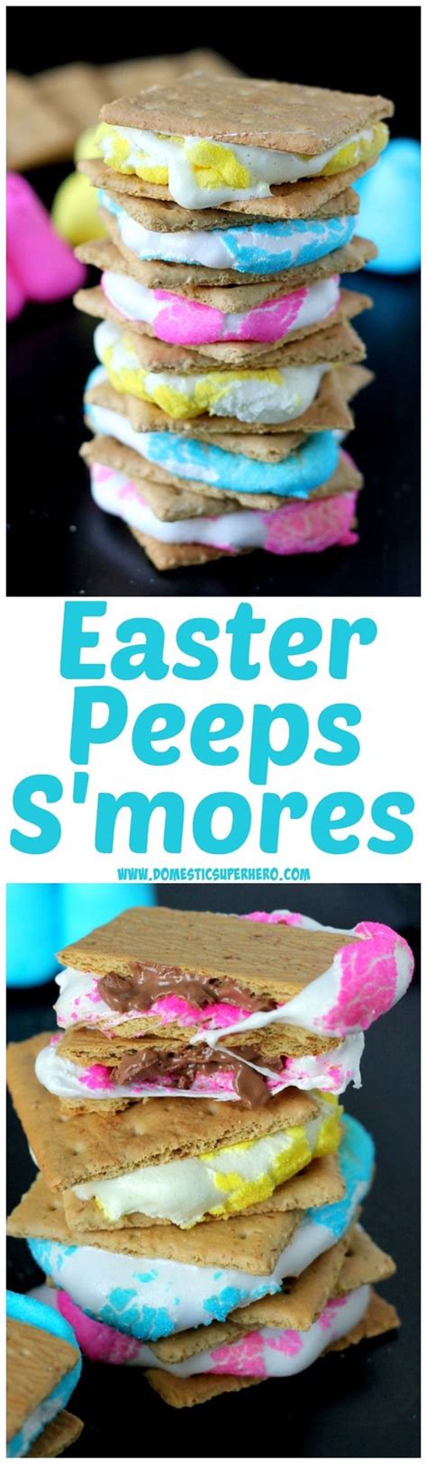 peeps s mores ooey gooey peeps smooshed into milk chocolate and sandwiched by graham crackers