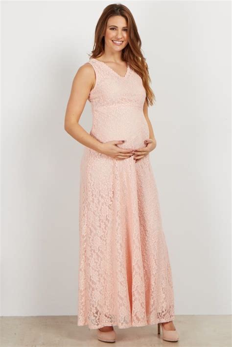 Light Pink Lace V Neck Maternity Evening Gown Maternity Evening