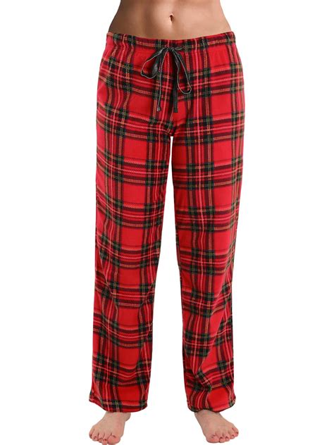 Int Intimate Womens Red Plaid Pajama Pants Drawstring Tie Microfleece Lounge Pants Sizes