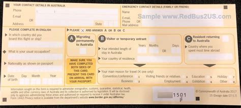 Material Requirement Form Australia Arrival Card 2020