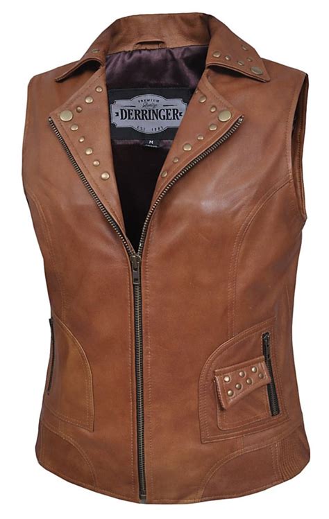 Womens Studded Brown Fashion Lambskin Leather Vest Wlsv50 Leather Supreme