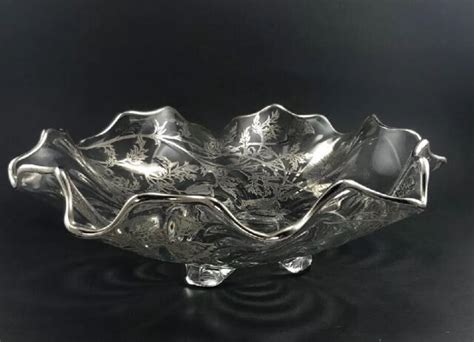 Silver City Poppies Overlay Cambridge Caprice 4 Toed Crimped Bowl Ebay