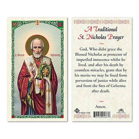 Laminated Holy Card Saint Nicholas Ewtn Religious Catalogue
