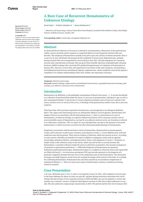 Pdf A Rare Case Of Recurrent Hematometra Of Unknown Etiology