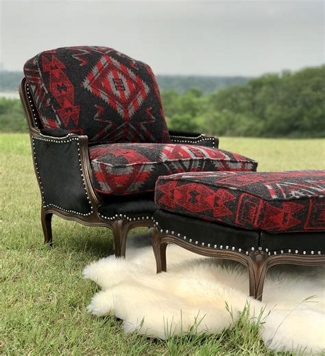 Genuine cowhide and rustic leather combine to make a big statement on this western chair. Sold! Western Navajo cowhide chair & ottoman | Cowhide ...