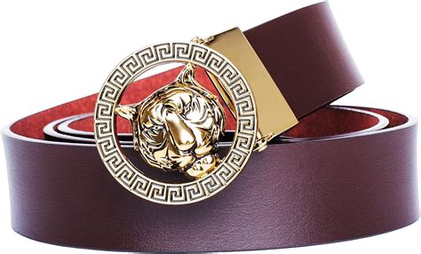 Rosyu Mens Luxury Gold Tiger Buckle 35 Mm Leather Belt Brown 125cm
