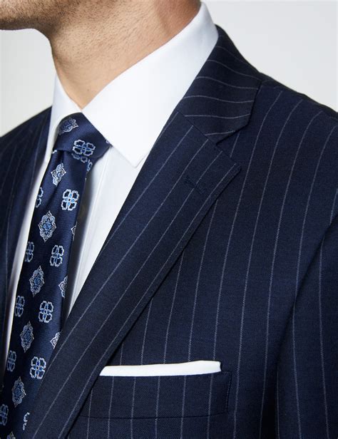 Mens Navy Chalk Stripe Classic Fit Suit Hawes And Curtis