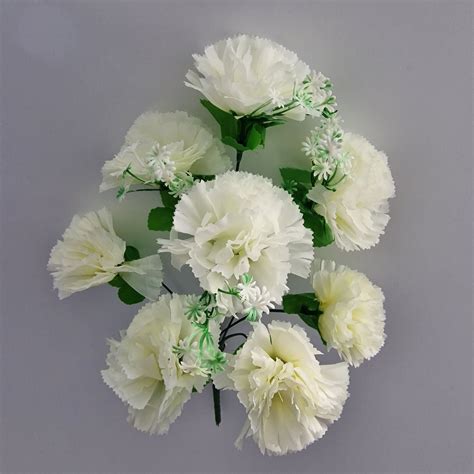 artificial carnations in ivory 8 head amor flowers