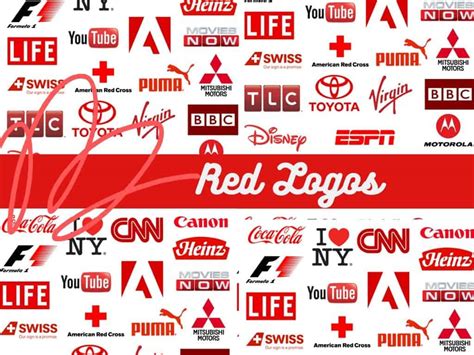 Many Different Red And White Logos Are Shown In This