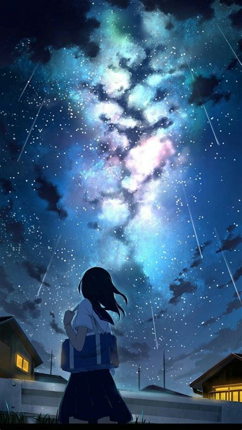 Anime Girl Night Sky Wallpapers Wallpaper Cave