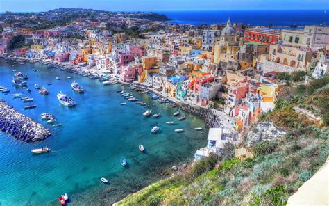 Town Italy Colorful Blue Campania Procida Wallpaper Resolution