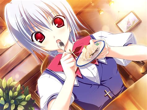 Gray Haired Anime Girl Eating Cake Graphic Illustration Hd