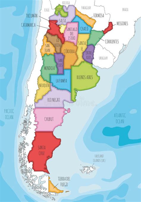 Vector Illustrated Map Of Argentina With Provinces Or Federated States