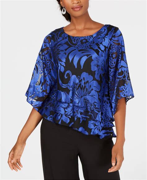Lyst Alex Evenings Printed Tiered Blouse In Blue