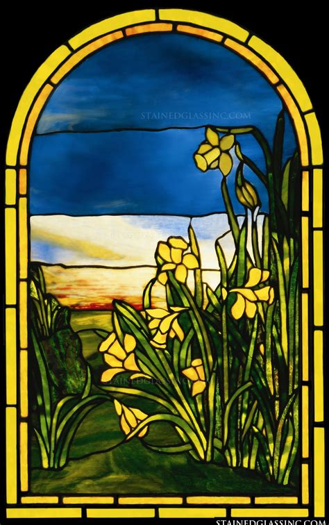 Tiffany Daffodils Stained Glass Window