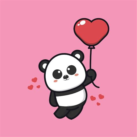Schattige Panda Met Liefde Ballon Cartoon Pictogram Illustratie