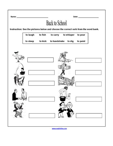 Back To School Worksheets Choose The Verbs Back To School Worksheets