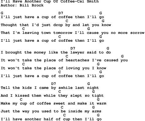 Country Musicill Have Another Cup Of Coffee Cal Smith Lyrics And Chords