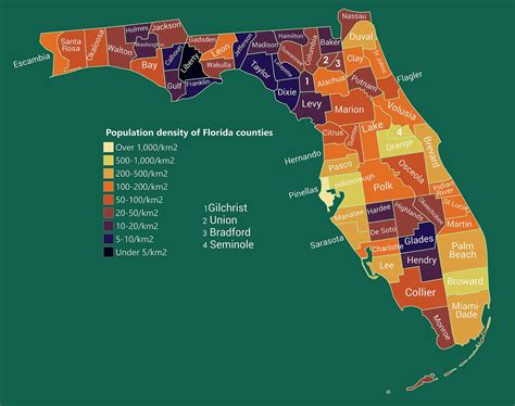 Florida Population By County Map Of Florida Usa Map Map Images And