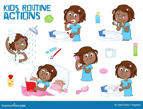 Lovely Little Black Girl And Her Daily Routine Actions White