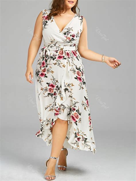 White 2xl Plus Size High Low Long Floral Dress