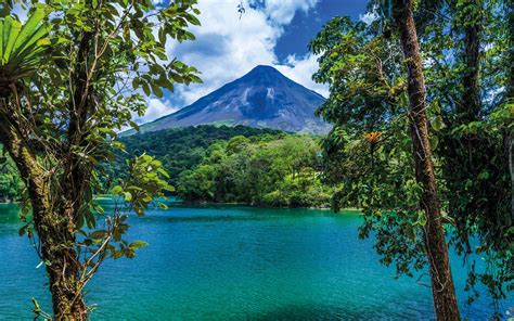 Download Wallpapers Arenal Volcano Stratovolcano Lake Mountain