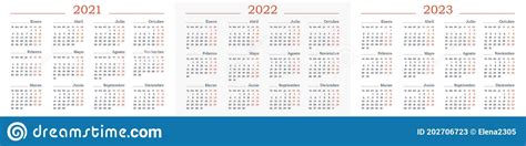 Calendar 2021 2022 2023 In Spanish Stock Illustration Stock