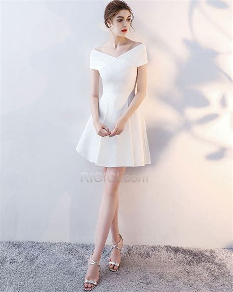 Buy Graduation Dress White Simple Off The Shoulder Semi Formal Dress
