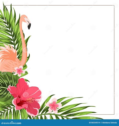 Tropical Exotic Border Frame Template Green Pink Stock Vector