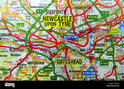 Road Map Of Newcastle Upon Tyne England Stock Photo Alamy