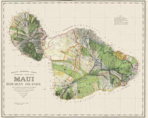 Maui Map Hawaii Poster Vintage Maui Map 1885 Hawaii Map Etsy