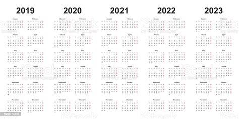 Calendar 2019 2020 2021 2022 2023 White Background Simple Design Stock