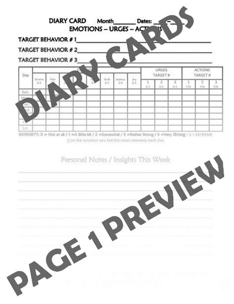 Dbt Lesson 0 2 Dbt Diary Cards Worksheets And Handouts Dbt Peer