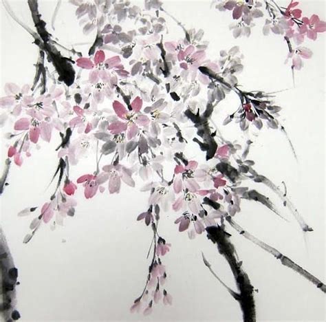 Cherry Blossom Japanese Ink Painting Japanese Watercolor Sumi E