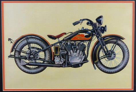 1933 Harley Davidson 74 Big Twin Model Motorcycle 20x26 Custom Framed