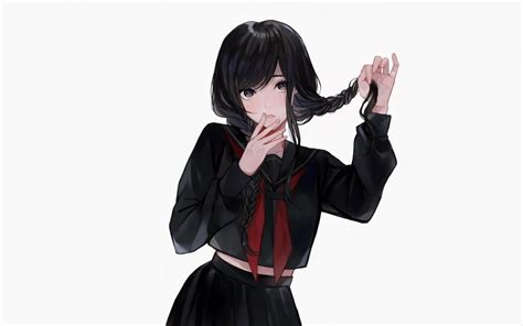 Download Wallpaper 1280x800 Cute Anime Girl Black Dress Ponytails