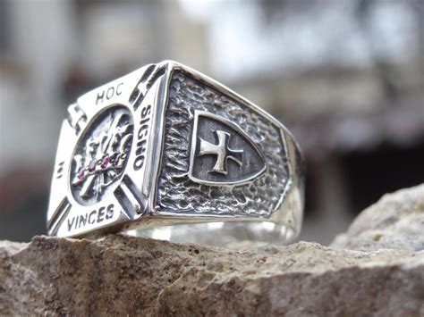 New Knights Templar Ring Sterling Silver 925 With Stones Swarovski