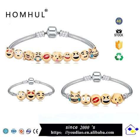 Top Grade Emoji Charm Bracelet Dog Beads 18k Gold Plated Men Jewelry
