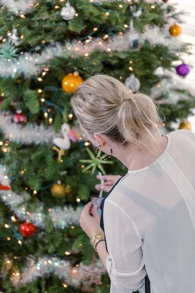 Beautiful Woman Decorating Christmas Tree Stock Image Everypixel