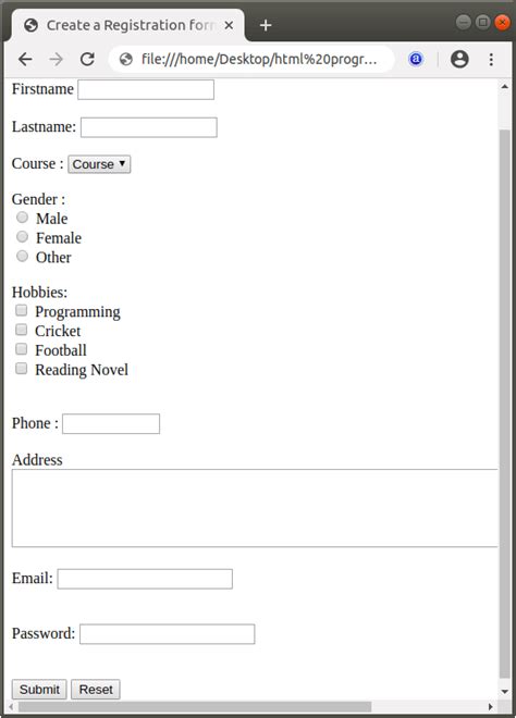 How To Create A Form In Html Javatpoint