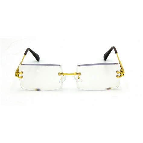 men s gold sophisticated clear tinted lens square rimless rectangle eye glasses ebay