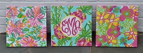 Items Similar To Set Of 3 Monogrammed Lilly Pulitzer Inspired Canvases