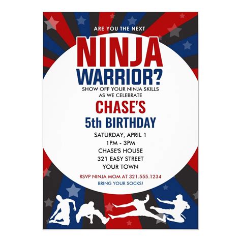 Ninja Warrior Themed Birthday Invitation In 2020 Ninja Birthday