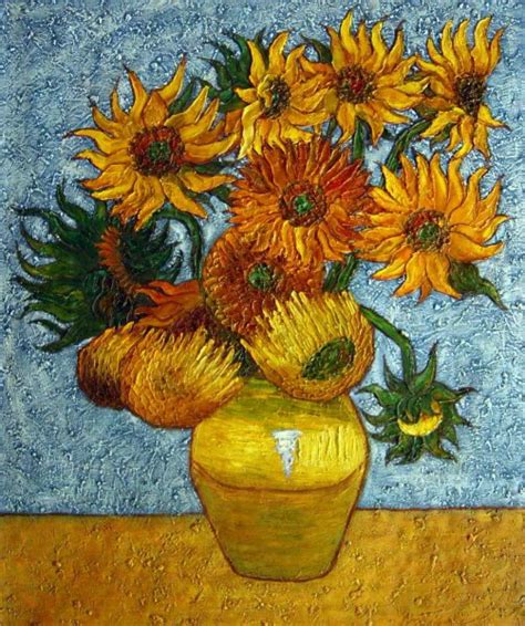 Some of the flowers are fresh and perky, ringed with halos. Twelve Sunflowers In A Vase Painting by Vincent Van Gogh Reproduction | iPaintings.com
