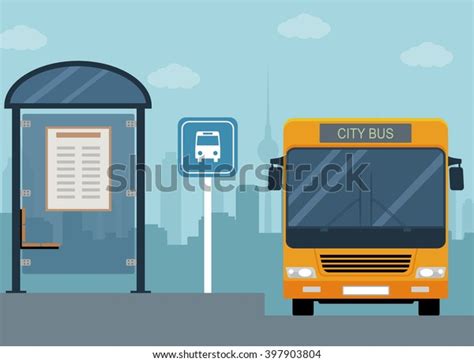 Picture Bus On Bus Stop Flat Stock Vector Royalty Free 397903804